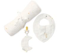Coffret cadeau attache-sucette, bavoir bandana et lange XL Moon & Stars
