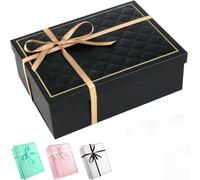 Coffret cadeau avec couvercle 25 x 18 x 9 cm - Emballage cadeau texturé pliable avec carte, papier déchiqueté et ruban | Boîte à dragées pour mariage, anniversaire et Saint-Valentin