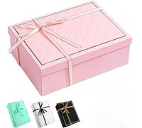 Coffret cadeau avec couvercle 25 x 18 x 9 cm - Emballage cadeau texturé pliable avec carte, papier déchiqueté et ruban | Boîte à dragées pour mariage, anniversaire et Saint-Valentin