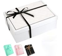 Coffret cadeau avec couvercle 25 x 18 x 9 cm - Emballage cadeau texturé pliable avec carte, papier déchiqueté et ruban | Boîte à dragées pour mariage, anniversaire et Saint-Valentin