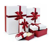 Coffret cadeau avec couvercles pour cadeaux, un ensemble de 5 boîtes pour cadeaux, coffrets cadeaux de luxe avec ruban pour toutes les occasions (rouge/blanc)