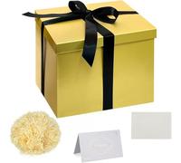 Coffret cadeau avec nœud et couvercle, 23 x 23 x 18 cm, pour mariage, anniversaire, Saint-Valentin, boîte cadeau élégante avec ruban, grande capacité pour cadeaux, doré