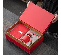 Coffret cadeau avec tasse à thé en céramique avec infuseur, carnet en cuir synthétique et stylo, 3 pièces (rouge)
