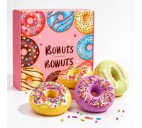 Coffret Cadeau Bain 4 Bombes de Bain,Boules de Bain en Forme Macaron et Donut avec Design Gourmand,Bombes de Bain Parfumées Effervescentes,Sels de Bain Cadeau Femme,Coffret Bien-être Femme