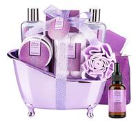 Coffret cadeau bain spa Coffret cadeau bain et corps pour femme Parfum lavande Comprend lotion pour le corps Gel douche Sels de bain Bain moussan