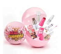 Coffret cadeau beauté de Noël rose sphérique - Rouge à lèvres, palette d'ombres à paupières, fard à joues, fond de teint et éponge de maquillage dans une boule décorative ornée d'un ruban (#11Pcs)