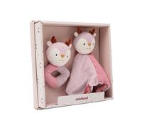 Miniland - Coffret cadeau pour bébé : Hochet + Doudou, stimulation sensorielle dès la naissance, coffret cadeau idéal pour bébé (cerf)