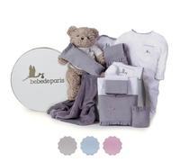 Coffret cadeau bébé en boîte Vintage Classique avec Ours -coffret cadeau naissance - coffret vêtement bébé - bouquet de naissance. Taille 3/6 mois. (Gris) | BebeDeParis