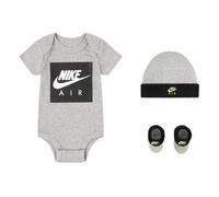 Coffret Cadeau Bébé Nike Air Garcon Ensemble vêtement Body Bonnet et Chaussons Gris et Blanc et Swoosh Blanc de 0-6 mois