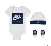 Coffret Cadeau Bébé Nike Air Garcon Ensemble vêtement Body Bonnet et Chaussons Marine et Blanc et Swoosh Blanc de 0-6 mois