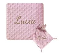 Coffret cadeau bébé personnalisé avec prénom, couverture Minky Doudou ultra-douce brodée au nom du nouveau-né, coffret cadeau pour nouveau-nés, baby showers et jeunes parents, garçon ou fille,rose