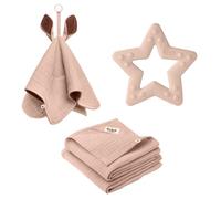 Coffret cadeau BIBS pour baby shower, comprend un doudou Kangourou BIBS, des linges en mousseline et un anneau de dentition Baby Bitie, le cadeau idéal pour une baby shower, Blush