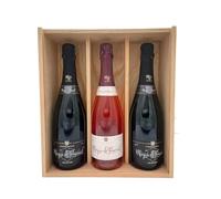 Coffret cadeau bois - vitre transparente - Champagne Marquis de Pomereuil - 2 Brut &1 Rosé - 3x75cl
