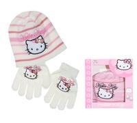 Coffret cadeau bonnet +gants enfant fille Hello kitty écru/rose 3/5ans
