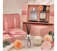Coffret Cadeau Bougie & Diffuseur- Senteur Apaisante avec fleur décorative boite rose senteur lavande + thé blanc