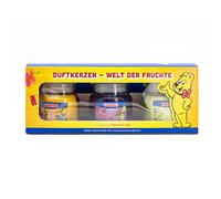 Haribo Coffret bougies parfumées 3 x 85 g en verre – cire de paraffine – rouge/jaune/violet