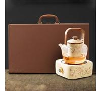 Coffret Cadeau Bouilloire éLectrique en CéRamique avec PoignéE, 5 Vitesses, Bouton Rotatif, Panneau Microcristallin, IdéAl pour La PréParation du Thé Au Coin du Feu Et Le Camping,Square