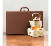 Coffret Cadeau Bouilloire éLectrique en CéRamique avec PoignéE, 7 Vitesses, Bouton Rotatif, Panneau Microcristallin, IdéAl pour La PréParation du Thé Au Coin du Feu Et Le Camping,Square