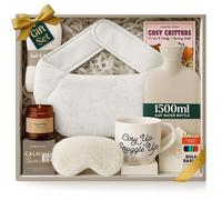 Coffret Cadeau Bouillote - Bouillotte eau Chaude Blanc 1,5 L à Envelopper avec Chaussettes, Tasse, Bougie, Masque pour les Yeux et Livre de Coloriage avec Crayon