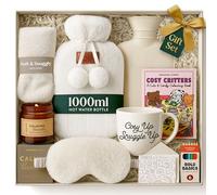 Coffret Cadeau Bouillote - Bouillotte eau Chaude Blanc 1000 ml avec Chaussettes, Tasse, Bougie, Masque pour les Yeux et Livre de Coloriage avec Crayon