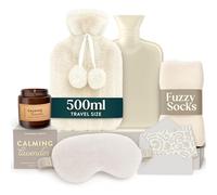 Coffret Cadeau Bouillote - Bouillotte eau Chaude Blanc 500 ml avec Chaussettes Douillettes, Bougie Parfumée et Masque pour les Yeux