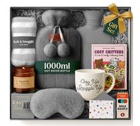 Coffret Cadeau Bouillote - Bouillotte eau Chaude Gris 1000 ml avec Chaussettes, Tasse, Bougie, Masque pour les Yeux et Livre de Coloriage avec Crayon
