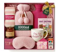 Coffret Cadeau Bouillote - Bouillotte eau Chaude Rose 1000 ml avec Chaussettes, Tasse, Bougie, Masque pour les Yeux et Livre de Coloriage avec Crayon