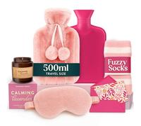 Coffret Cadeau Bouillotte - Bouillotte eau Chadue Rose 500 ml avec Chaussettes Douillettes, Bougie Parfumée et Masque pour les Yeux