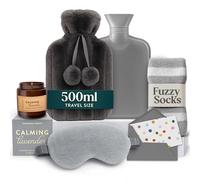 Coffret Cadeau Bouillotte - Bouillotte eau Chaude Gris 500 ml avec Chaussettes Douillettes, Bougie Parfumée et Masque pour les Yeux