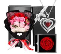 Coffret Cadeau Bouquet Cadeau Femme pour Elle - Collier Boîte Cadeau Bijoux Rose, Fleur Eternelle Cadeaux pour Maman Petite Amie Femme Anniversaire Saint Valentin, Anniversaire Cadeaux Romantiques