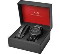 Armani Exchange Montre pour homme, mouvement date à trois aiguilles, boîtier en acier inoxydable noir de 46 mm avec bracelet en acier inoxydable, AX7101