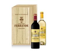 Coffret Cadeau Caisse Bois - Château Ferrande : Château Ferrande Rouge - Château Ferrande Blanc - Vin Rouge & Blanc- 2x75cl