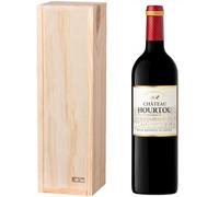 Coffret Cadeau Caisse Bois Château Hourtou AOP Côtes de Bourg - Vin Rouge Bordeaux Bouteille 75cl - Rive Droite - Cadeau Prestige