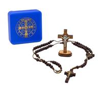 Coffret cadeau chapelet de Saint Benoît | Comprend un chapelet, un crucifix de 5,1 cm et un étui de transport | Chapelet en bois marron | Saint patron des étudiants | Fabriqué en Italie, Bois, Pas de
