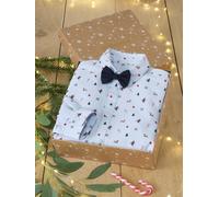 Coffret cadeau chemise noël et son noeud pap' garçon bleu chambray 3A