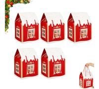 Coffret Cadeau Christmas Wonderland Cottage, 2026 Nouveaux Coffrets Cadeaux En Papier En Forme De Grande Maison, Coffrets Cadeaux Pour Les Fêtes De Fin D'année, Emballages Pour (5 pièces-Rouge)