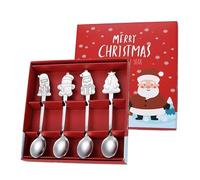 Coffret cadeau créatif de Noël - Cuillères à café en acier inoxydable avec motif bonhomme en pain d'épices de dessin animé, ensemble de boîtes de couleur festive, couverts de vacances cadeau pour