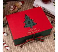 Coffret cadeau creux pour sapin de Noël rouge et vert avec sac cadeau assorti, carte de vœux de vacances, herbe Lafite rouge, emballage cadeau de réveillon de Noël, boîte vide (S)