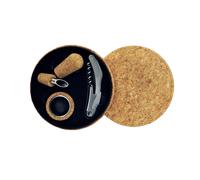 Fackelmann 49814 Coffret pour bouteille de vin contenant 3 pièces, tire bouchon, bouchon à vin, collier anti-gouttes, coffret vin rouge, coffret cadeau, idée cadeau, Liège, Inox, Diam 14,8 cm