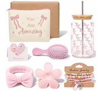 Coffret cadeau d'anniversaire pour filles de 8,9,10,11,12,13,14,15 ans Avec verre, paille et couvercle, peigne, bandeau, pince à cheveux, trousse de maquillage et bracelet Cadeaux de la Saint-Valentin