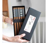 Coffret cadeau de 5 paires de baguettes en bambou naturel réutilisables de style japonais classique, compatibles lave-vaisselle, 22,5