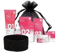 Coffret cadeau de 5 pièces de soins de la peau Superood - Nettoyant, sérum, crème pour les yeux, crème gel hyaluronique et bandeau spa - Kit de soins de la peau lumineux et cadeau pour femme