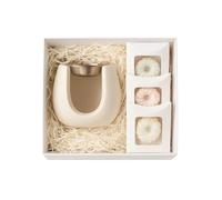 Coffret Cadeau de 8 fondants Parfumés en Cire naturelle, Forme Décoratifs, Blanc bleu et Rose, et le brûleur diffuseur fait main- Boîte de Présentation - idée cadeau Noël