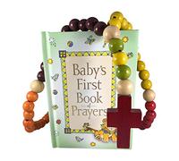 Coffret cadeau de baptême catholique pour bébé comprenant le premier chapelet et le premier livre de prières de bébé, parfait pour un baptême, un baptême, une fête prénatale.