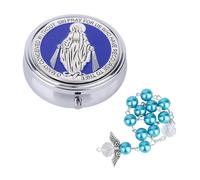 Coffret Cadeau de Baptême « Mon Premier Chapelet », Coffret Cadeau de Baptême Durable avec Chapelet et Bracelet Ailes d'Ange Perles Catholiques pour Baby Shower (Bleu)