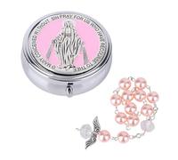 Coffret Cadeau de Baptême « Mon Premier Chapelet », Coffret Cadeau de Baptême Durable avec Chapelet et Bracelet Ailes d'Ange Perles Catholiques pour Baby Shower (Rose)