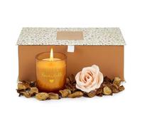 Coffret cadeau de bougies parfumées de luxe - Comprend une bougie parfumée ambrée & une rose décorative avec un désodorisant naturel - Orange