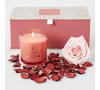 Coffret cadeau de bougies parfumées de luxe - Comprend une bougie parfumée ambrée & une rose décorative avec un désodorisant naturel - Rose