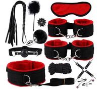 Coffret Cadeau De Couple Menottes D'EntraîNement Main Pied Ergonomique 12 PièCes, Accessoires D'éTirement DéCoratif à Queue Fluffy+Y12.6(Rouge)
