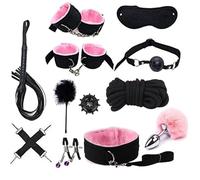 Coffret Cadeau De Couple Menottes D'EntraîNement Main Pied Ergonomique 12 PièCes, Accessoires D'éTirement DéCoratif à Queue Fluffy+Y12.6(Rose)